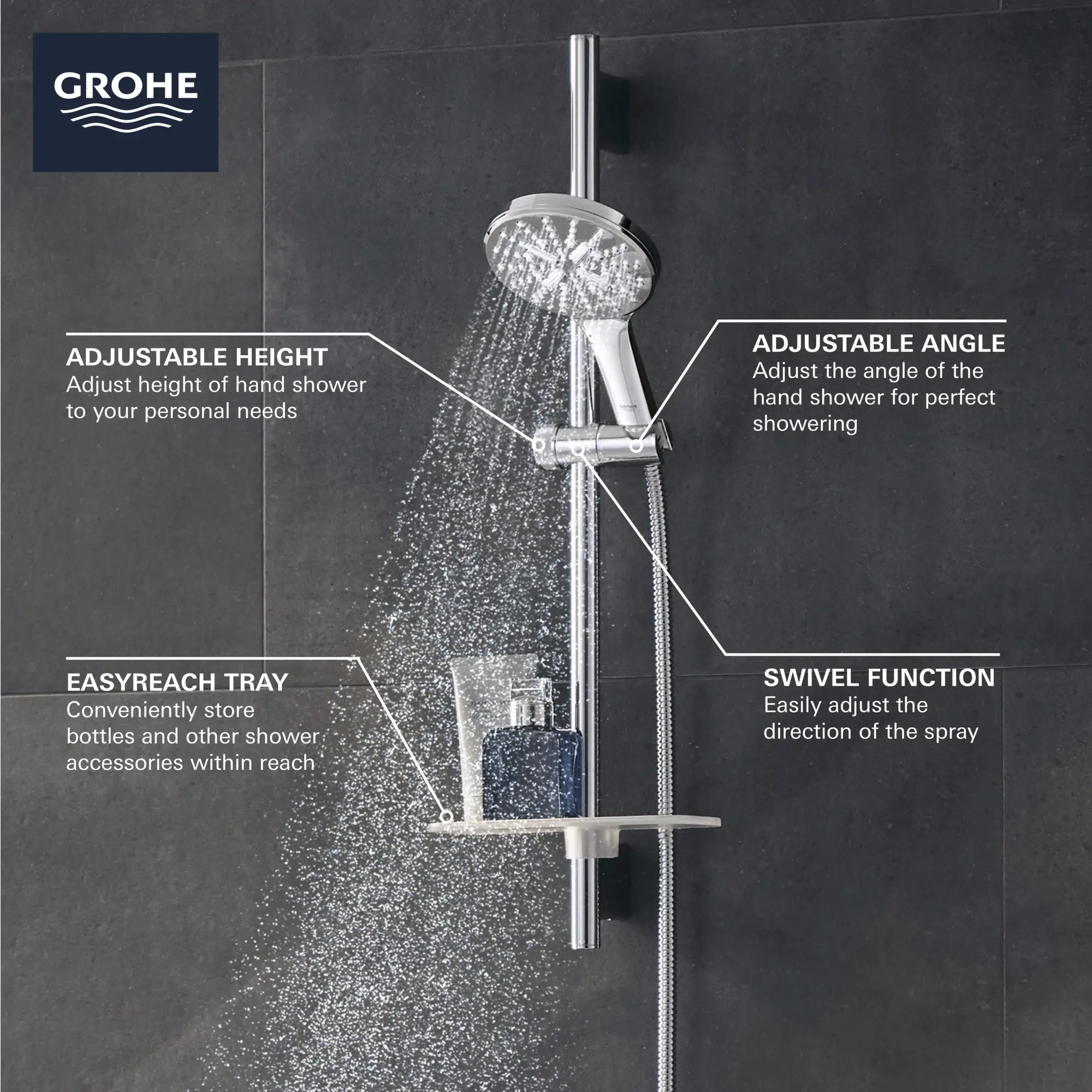 24" Shower Slide Bar Kit - 3 Sprays, 1.75 gpm (6.6 L/min) - Image 7