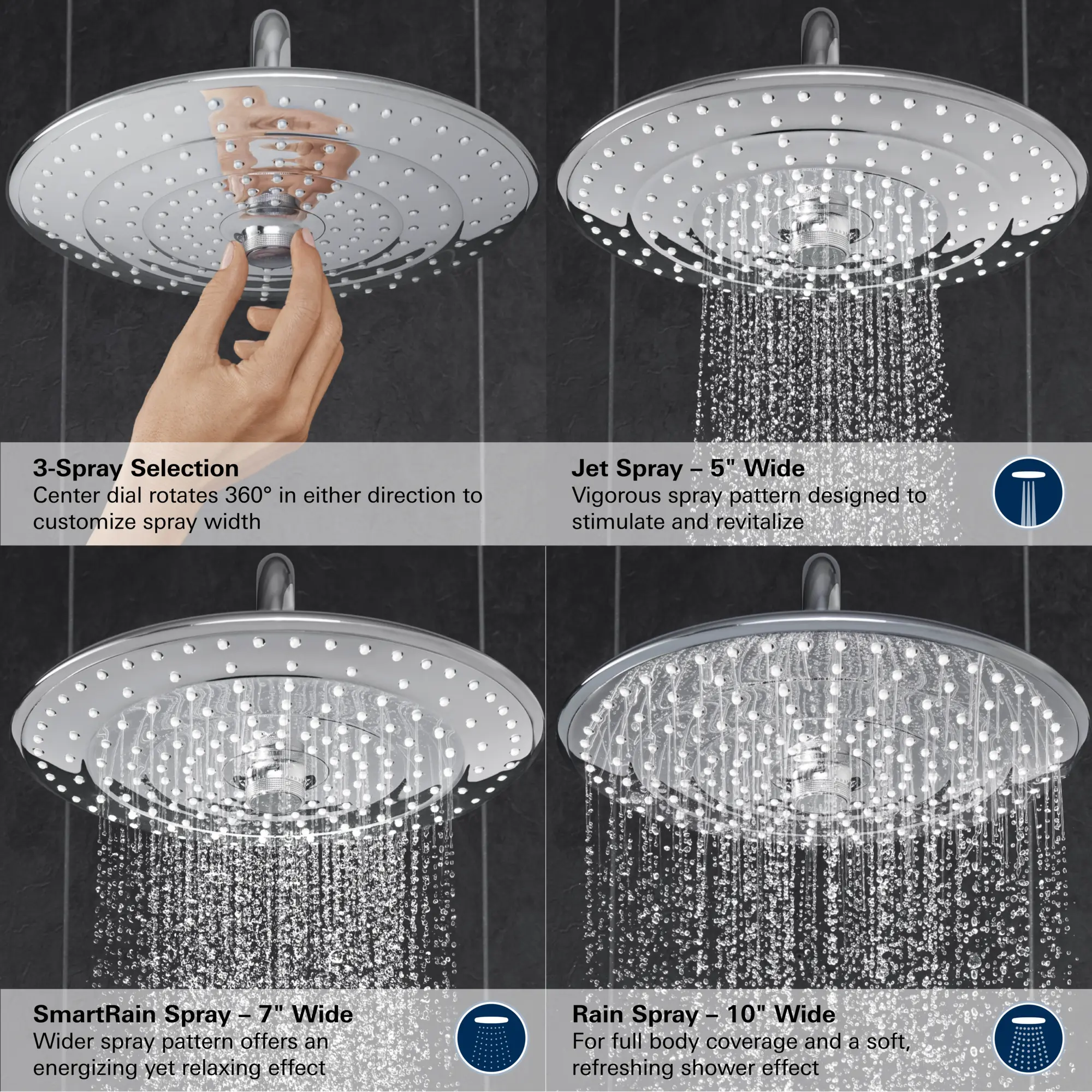 260 Shower Head, 10" - 3 Sprays, 1.75 GPM (6.6 L/min) - Image 11