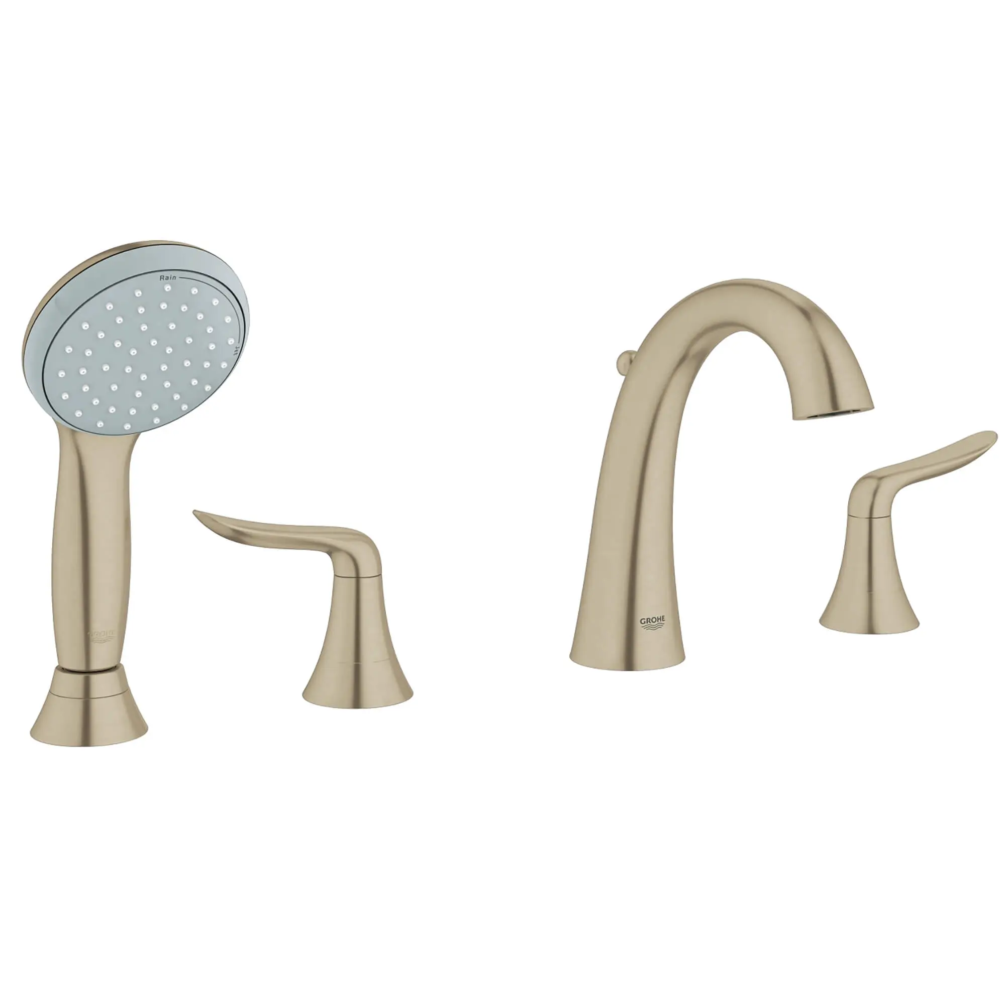 4-Hole 2-Handle Deck Mount Roman Tub Faucet with 2.0 GPM Hand Shower