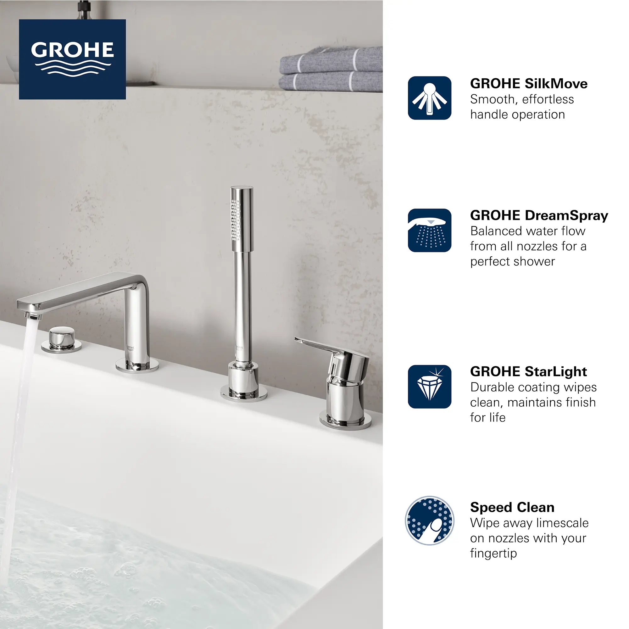 4-Hole Single-Handle Deck Mount Roman Tub Faucet with 1.75 GPM (6.6 L/min) Hand Shower - Image 12