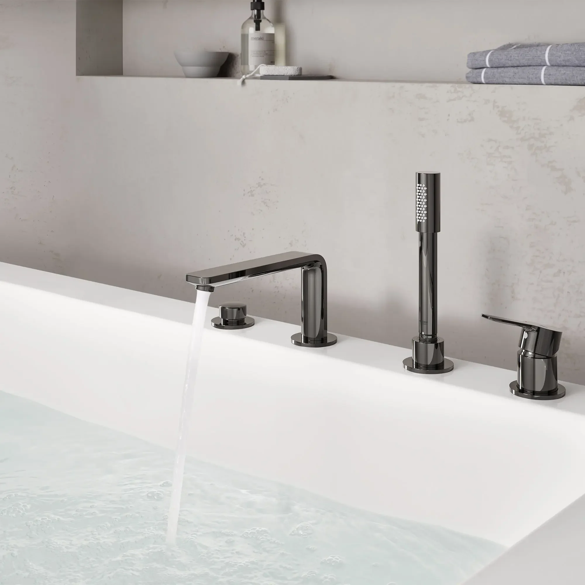 4-Hole Single-Handle Deck Mount Roman Tub Faucet with 1.75 GPM (6.6 L/min) Hand Shower - Image 17