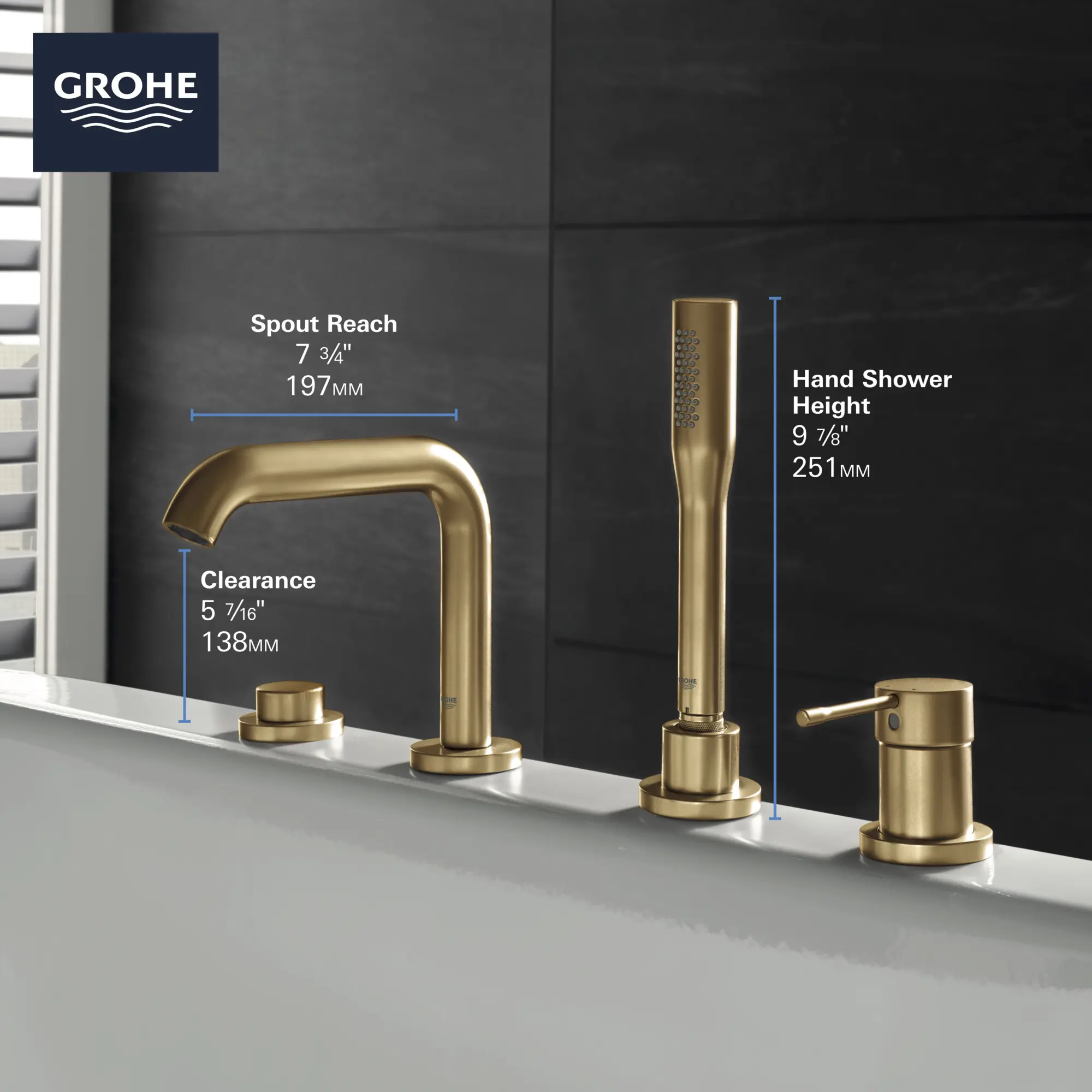 4-Hole Single-Handle Deck Mount Roman Tub Faucet with 1.75 GPM (6.6 L/min) Hand Shower - Image 13