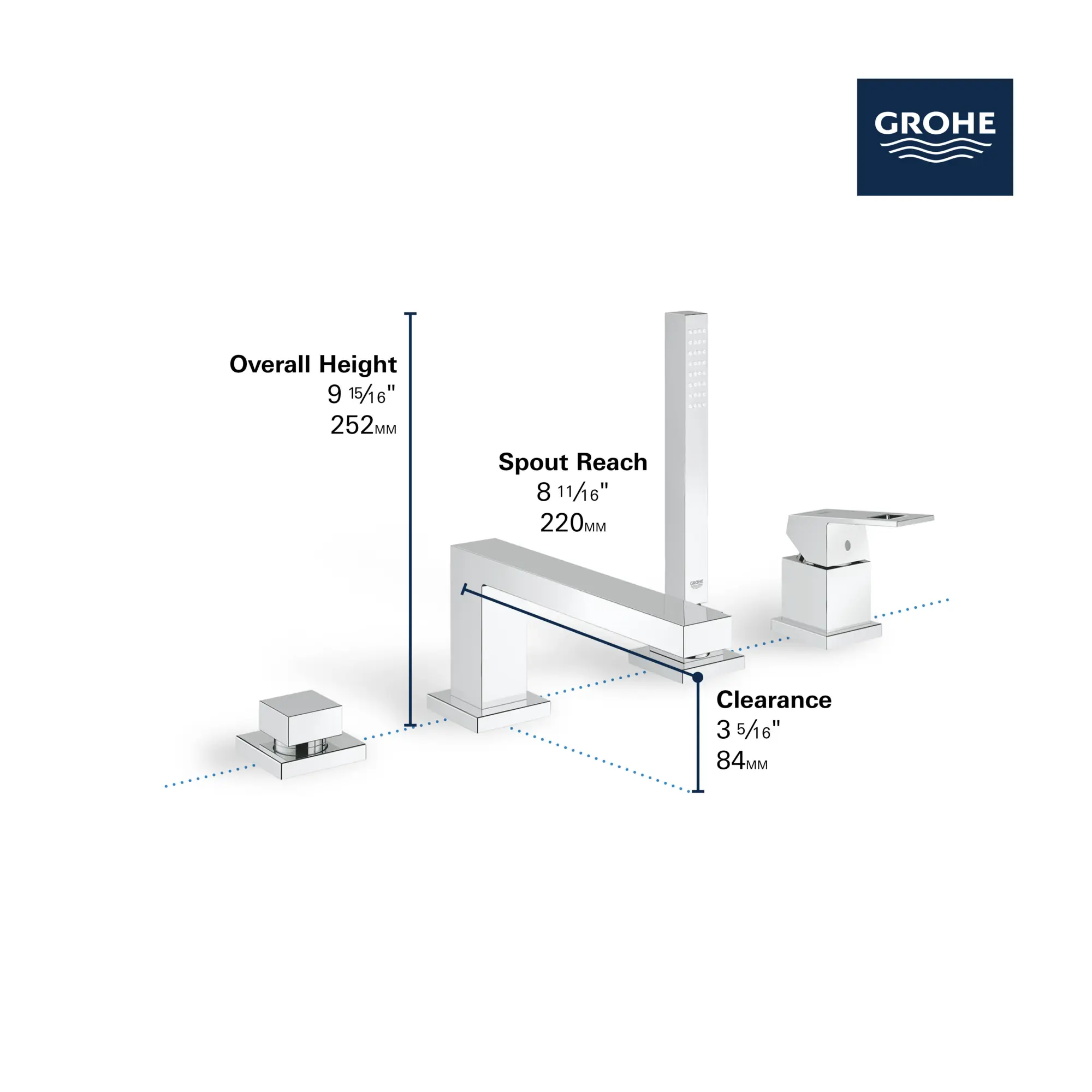 4-Hole Single-Handle Deck Mount Roman Tub Faucet with 1.75 GPM (6.6 L/min) Hand Shower - Image 6