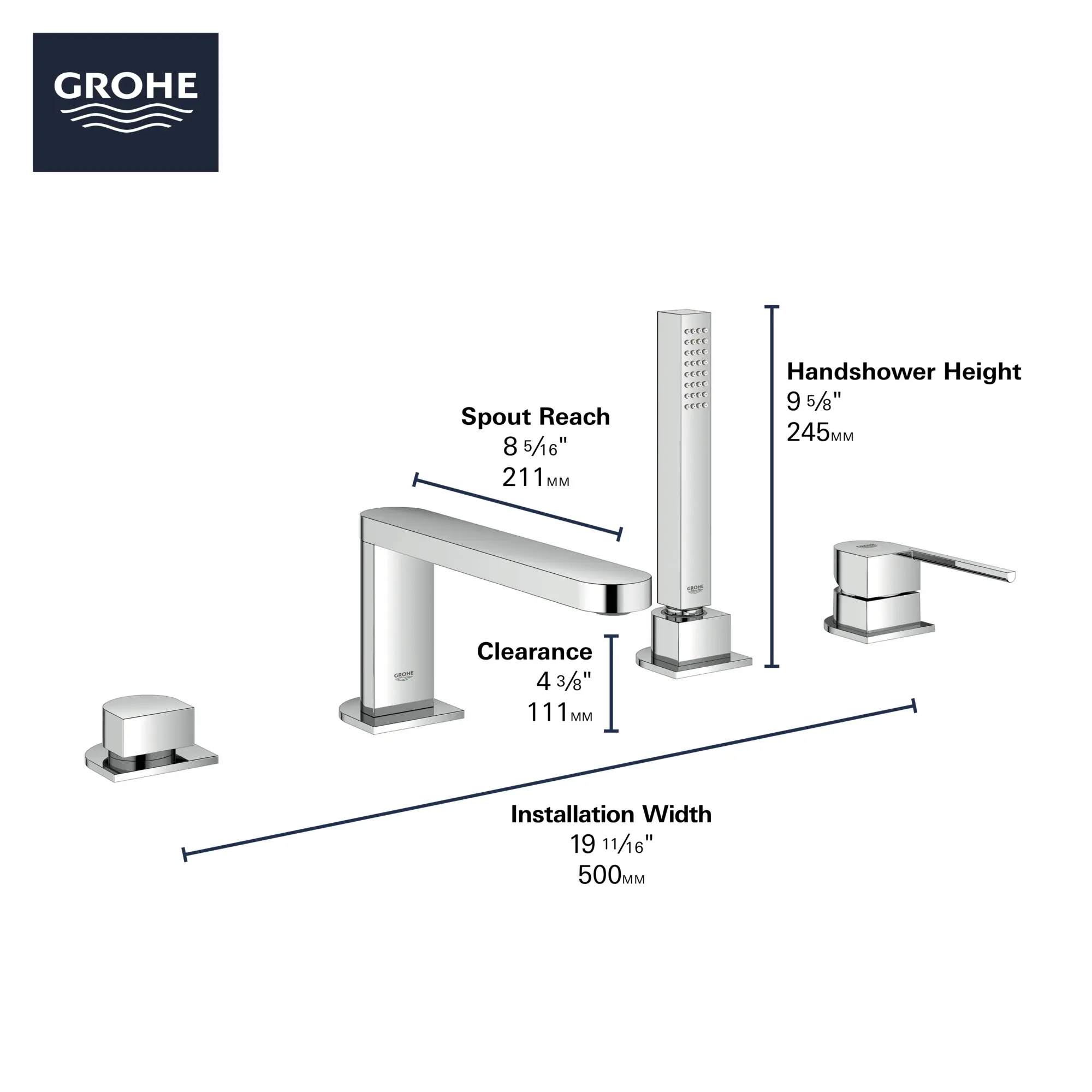 4-Hole Single-Handle Deck Mount Roman Tub Faucet with 1.75 GPM (6.6 L/min) Hand Shower - Image 6