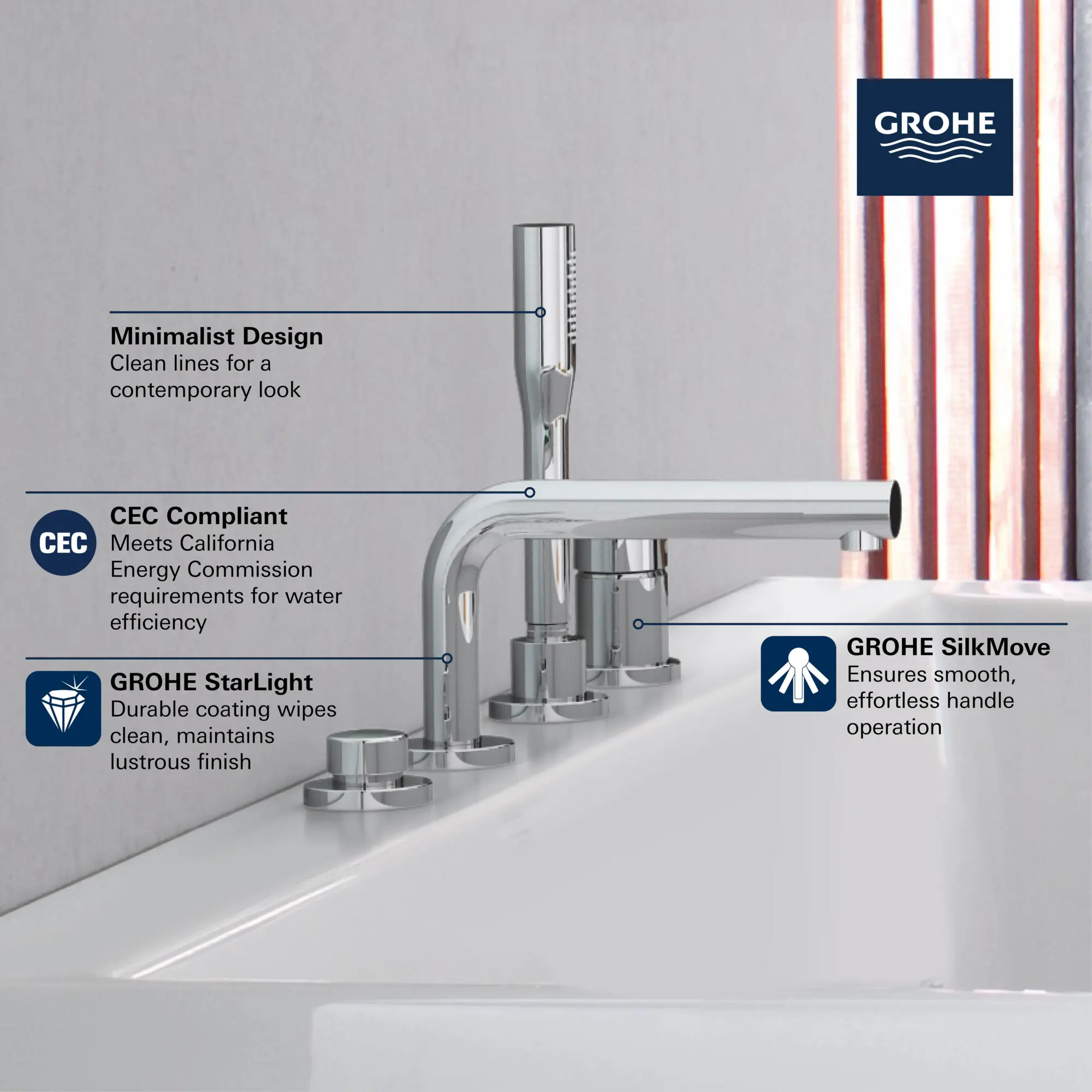 4-Hole Single-Handle Deck Mount Roman Tub Faucet with 1.75 GPM (6.6 L/min) Hand Shower - Image 5