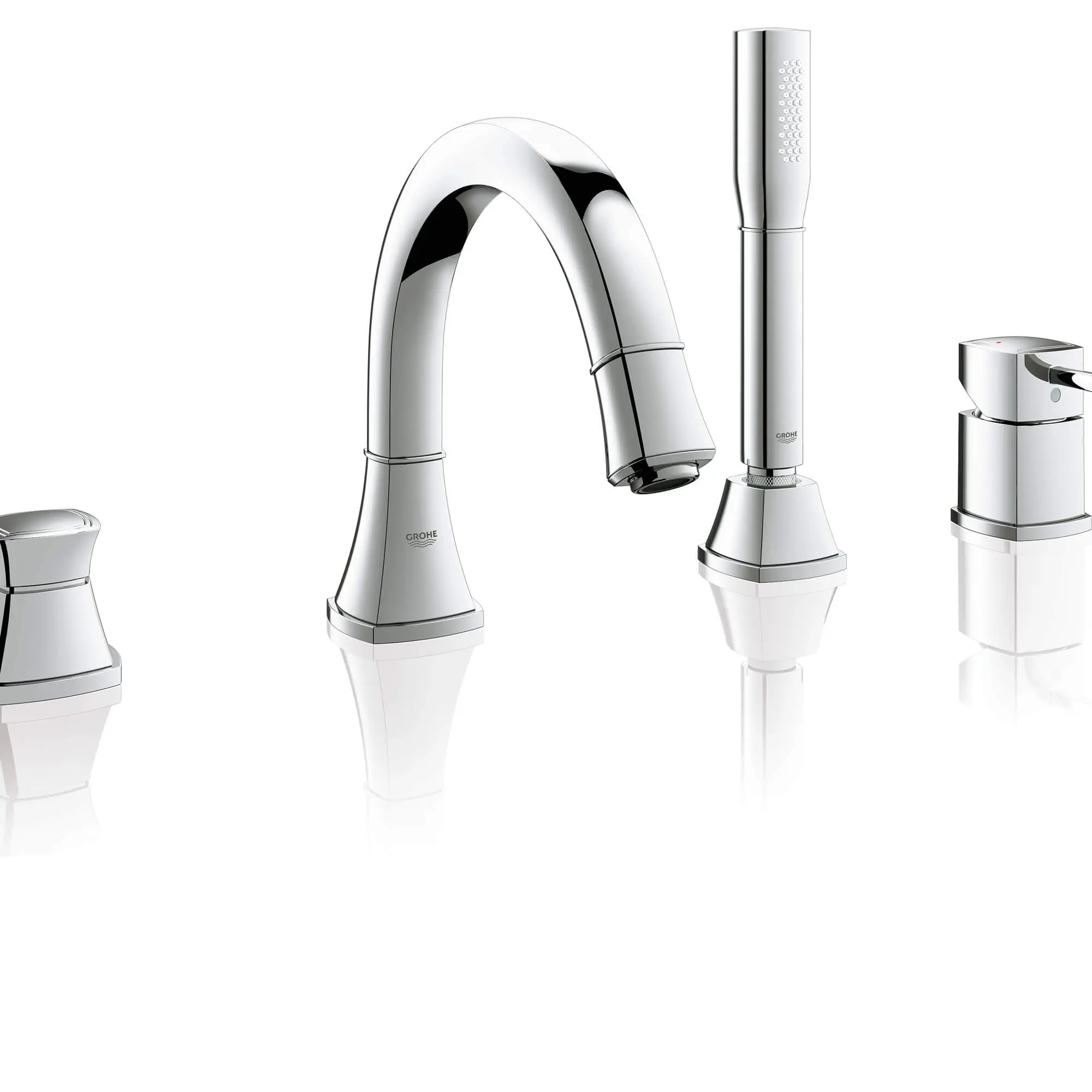 4-Hole Single-Handle Deck Mount Roman Tub Faucet with 2.0 GPM Hand Shower - Image 4