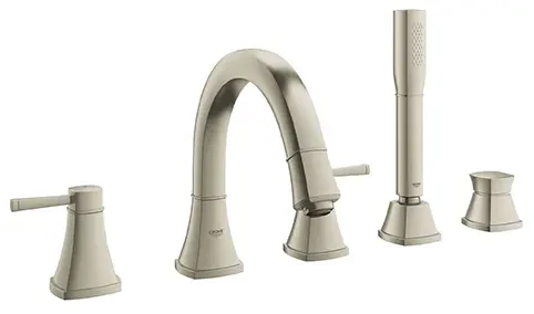 5-Hole 2-Handle Deck Mount Roman Tub Faucet with 1.75 GPM Hand Shower - Image 2