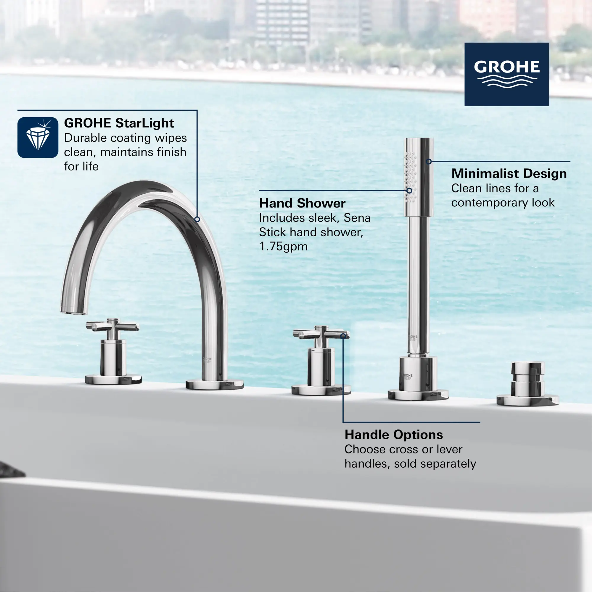 5-Hole 2-Handle Deck Mount Roman Tub Faucet with 1.75 GPM Hand Shower - Image 14