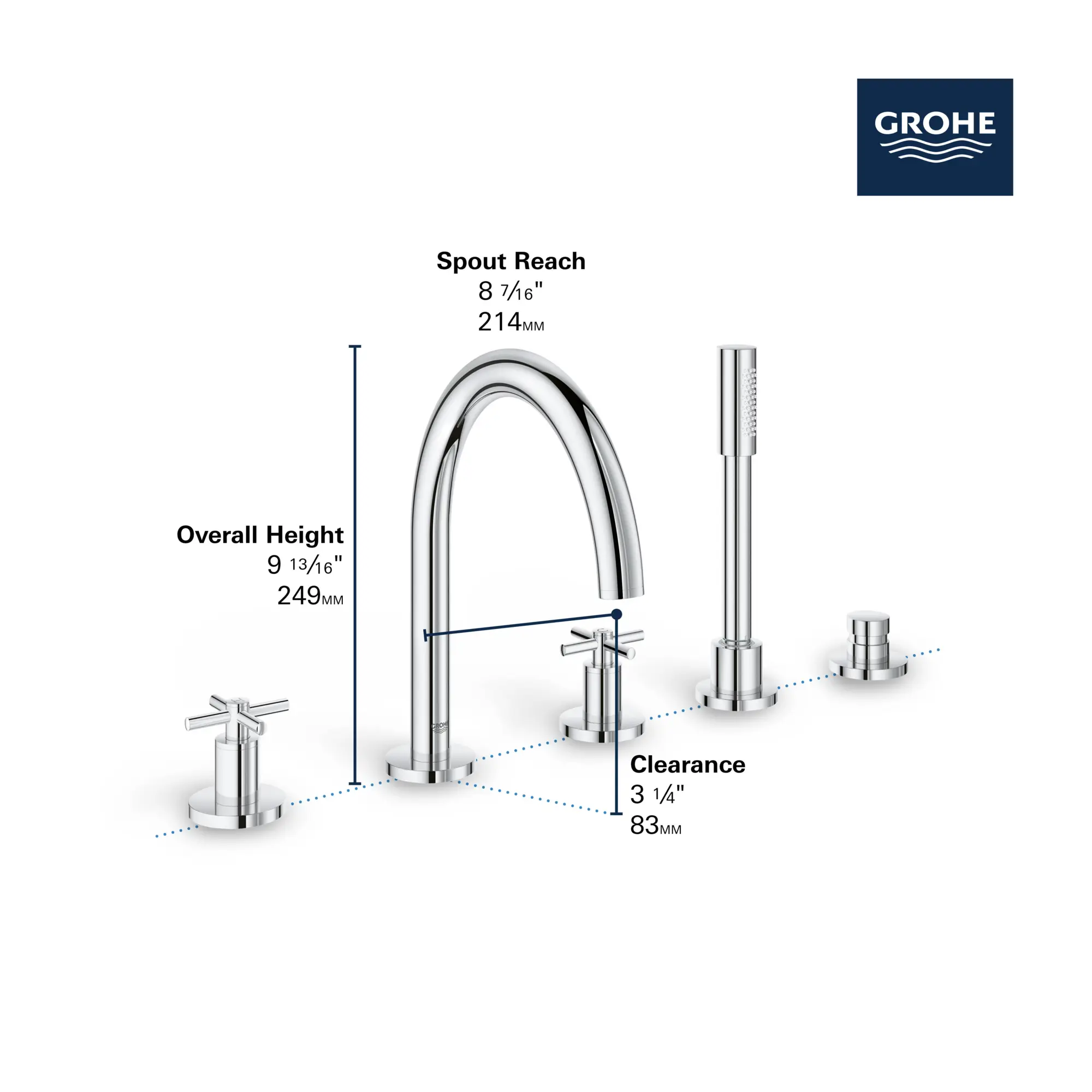 5-Hole 2-Handle Deck Mount Roman Tub Faucet with 1.75 GPM Hand Shower - Image 15