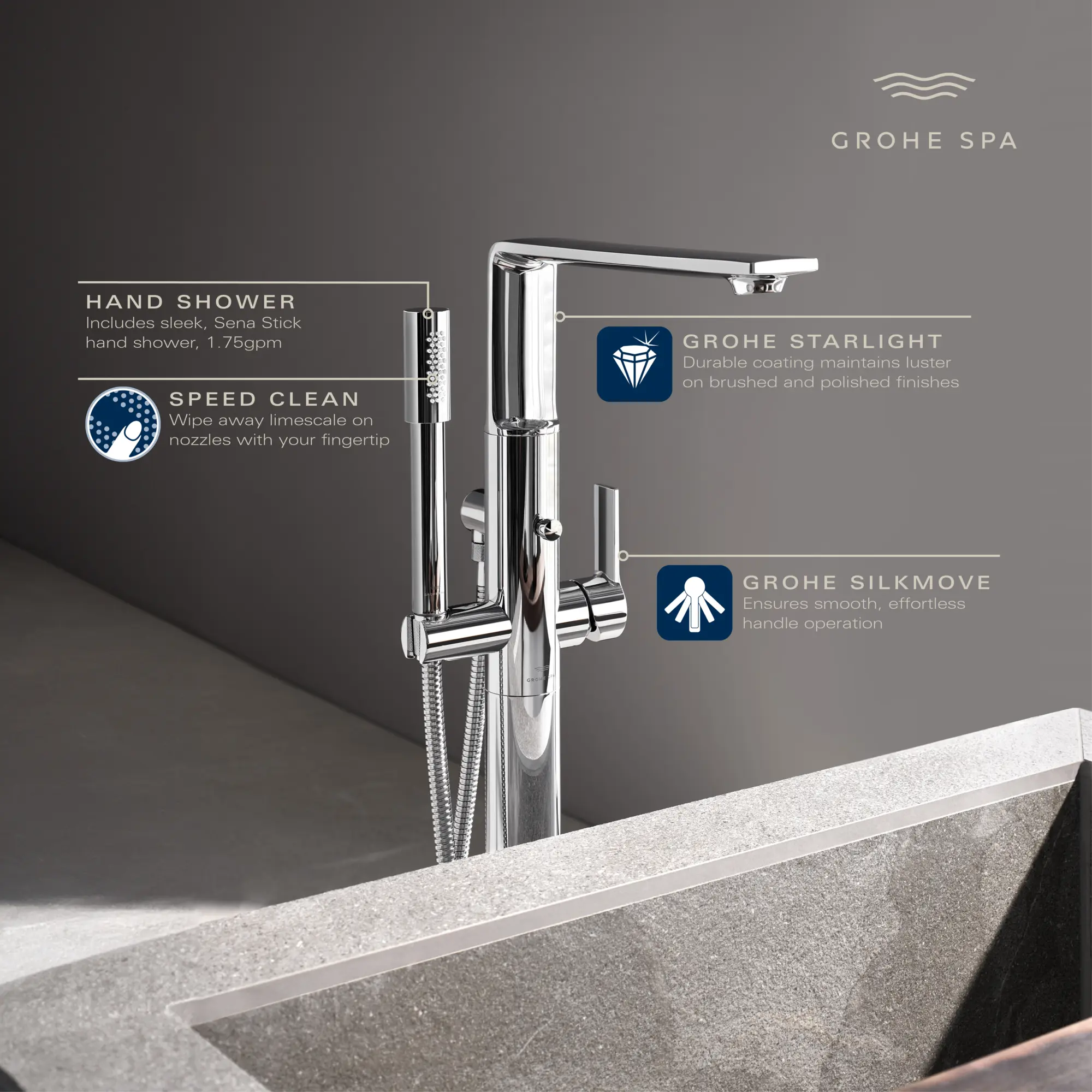 Allure Single-Handle Freestanding Tub Faucet with 1.75 GPM (6.6 L/min) Hand Shower - Image 9