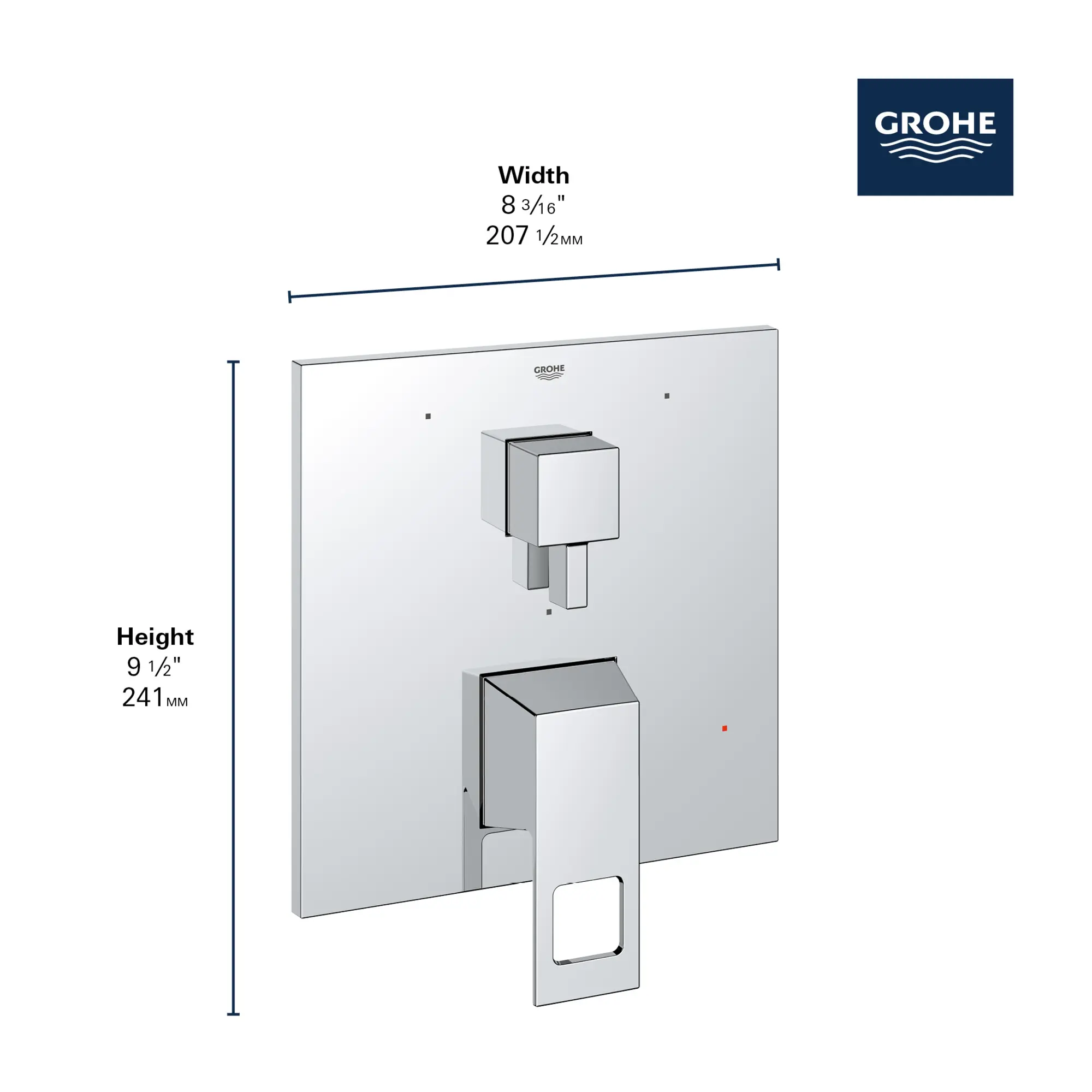EUROCUBE PRESSURE BALANCE VALVE TRIM WITH 3-WAY DIVERTER WITH CARTRIDGE - Image 7
