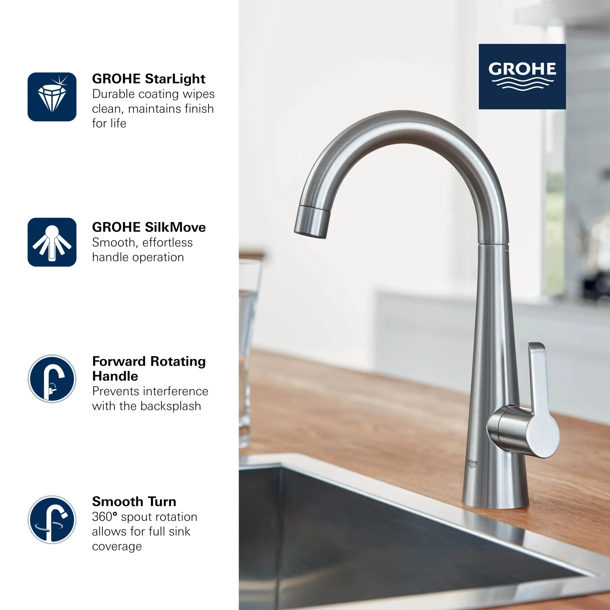 GROHE Zedra Single-Handle Beverage Faucet (Cold Water Only) with Filtration 1.75 GPM (6.6 L/min) - Image 11