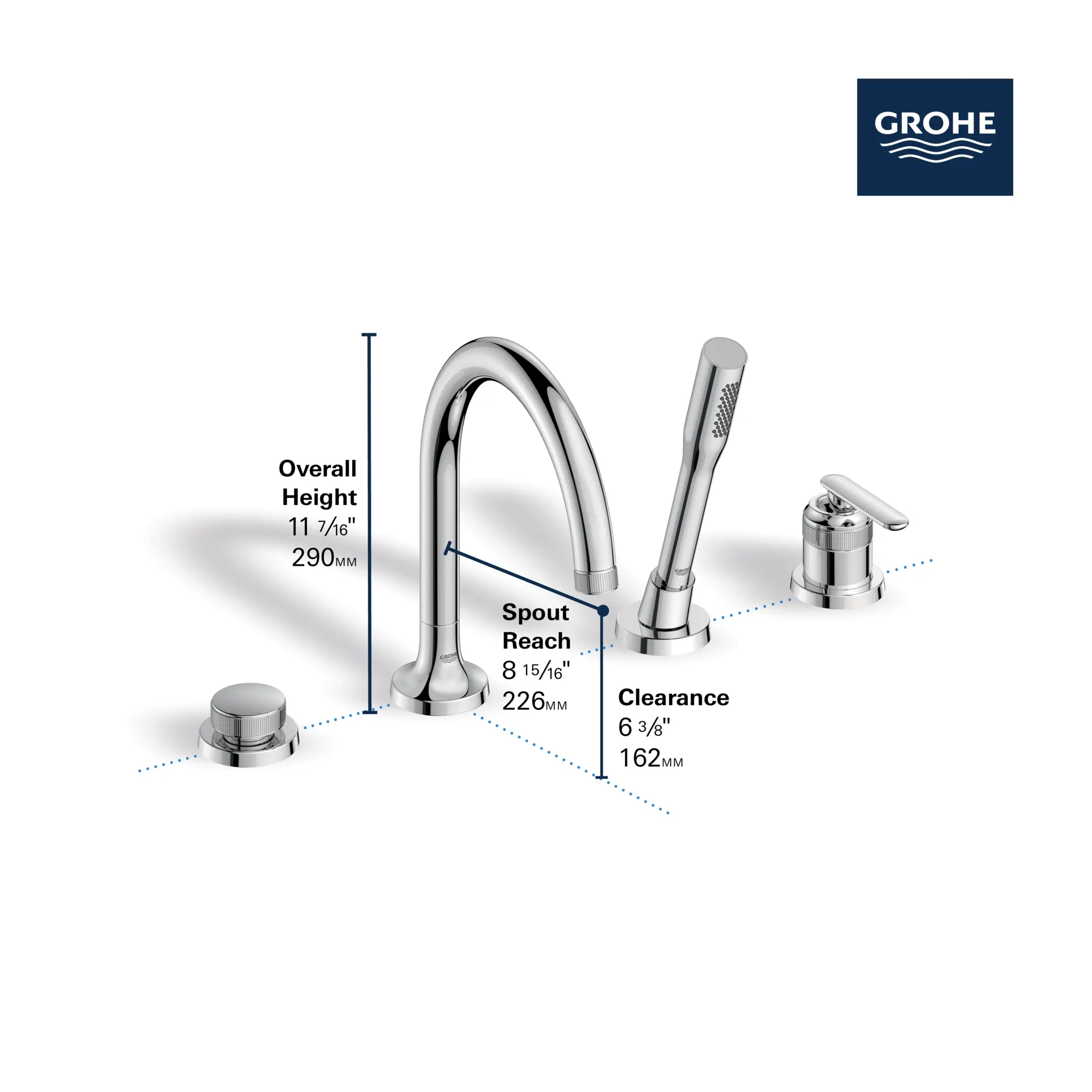 Listra 4-Hole Single-Handle Deck Mount Roman Tub Faucet with 1.75 gpm (6.6L/min) Hand Shower - Image 6