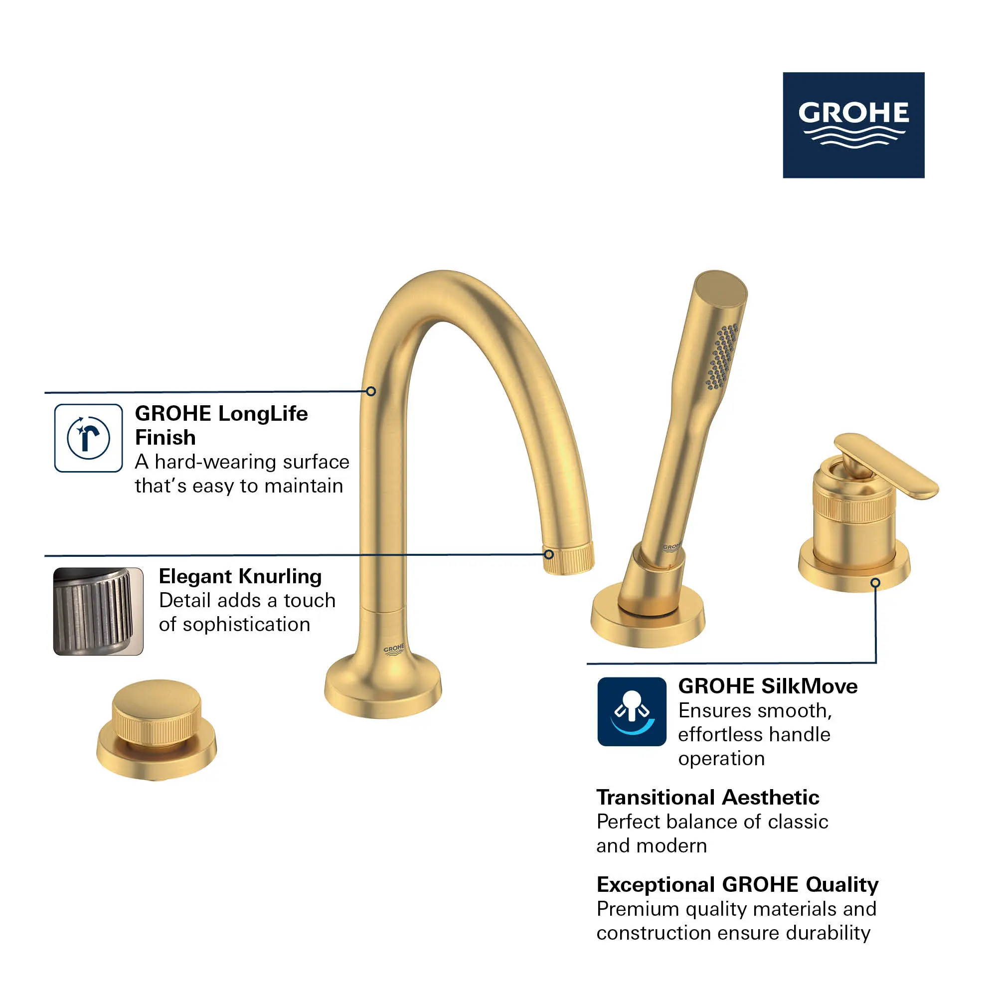 Listra 4-Hole Single-Handle Deck Mount Roman Tub Faucet with 1.75 gpm (6.6L/min) Hand Shower - Image 7
