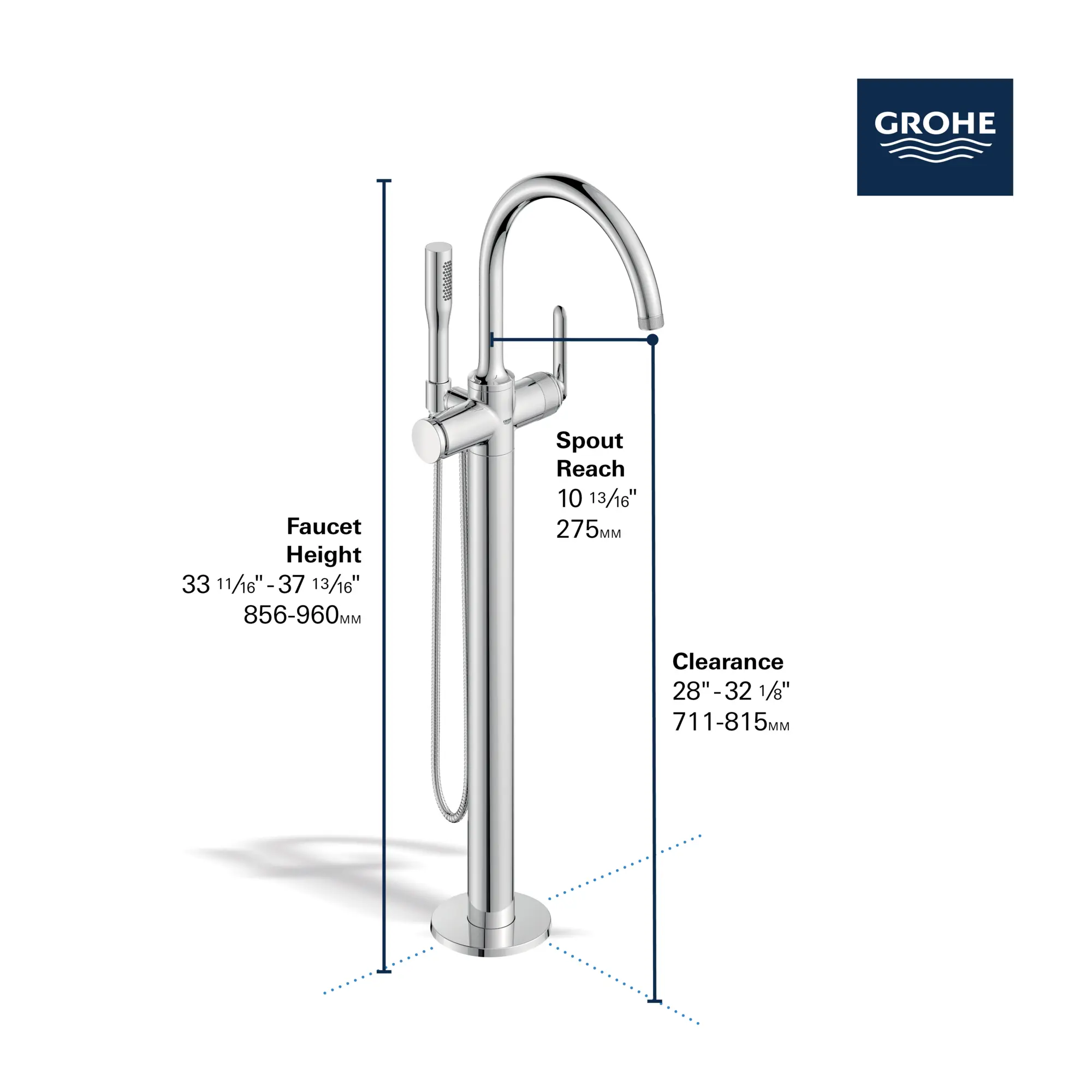 Listra Single-Handle Freestanding Tub Faucet with 1.75 gpm (6.6L/min) Hand Shower - Image 10