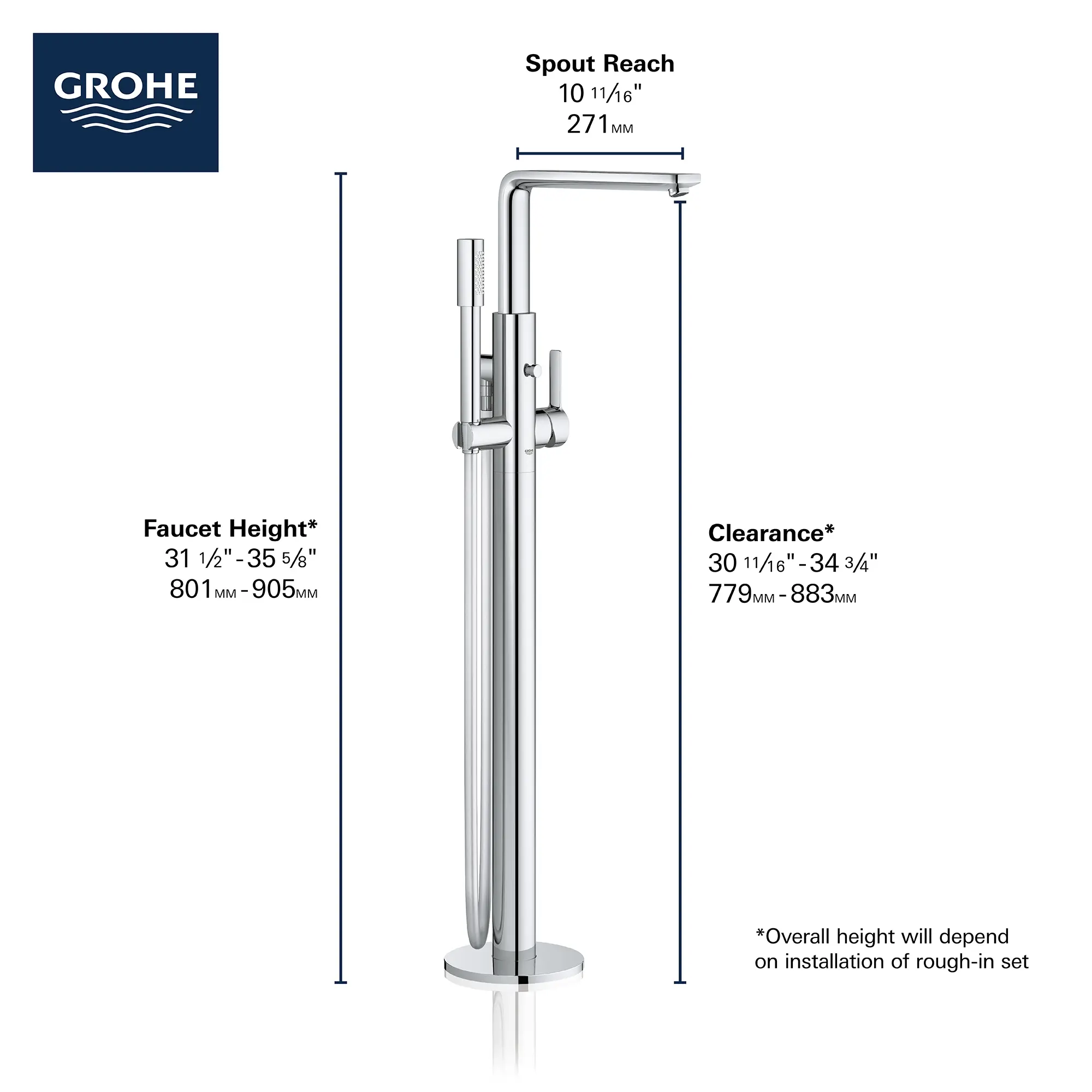 Single-Handle Freestanding Tub Faucet with 1.75 GPM (6.6 L/min) Hand Shower - Image 13