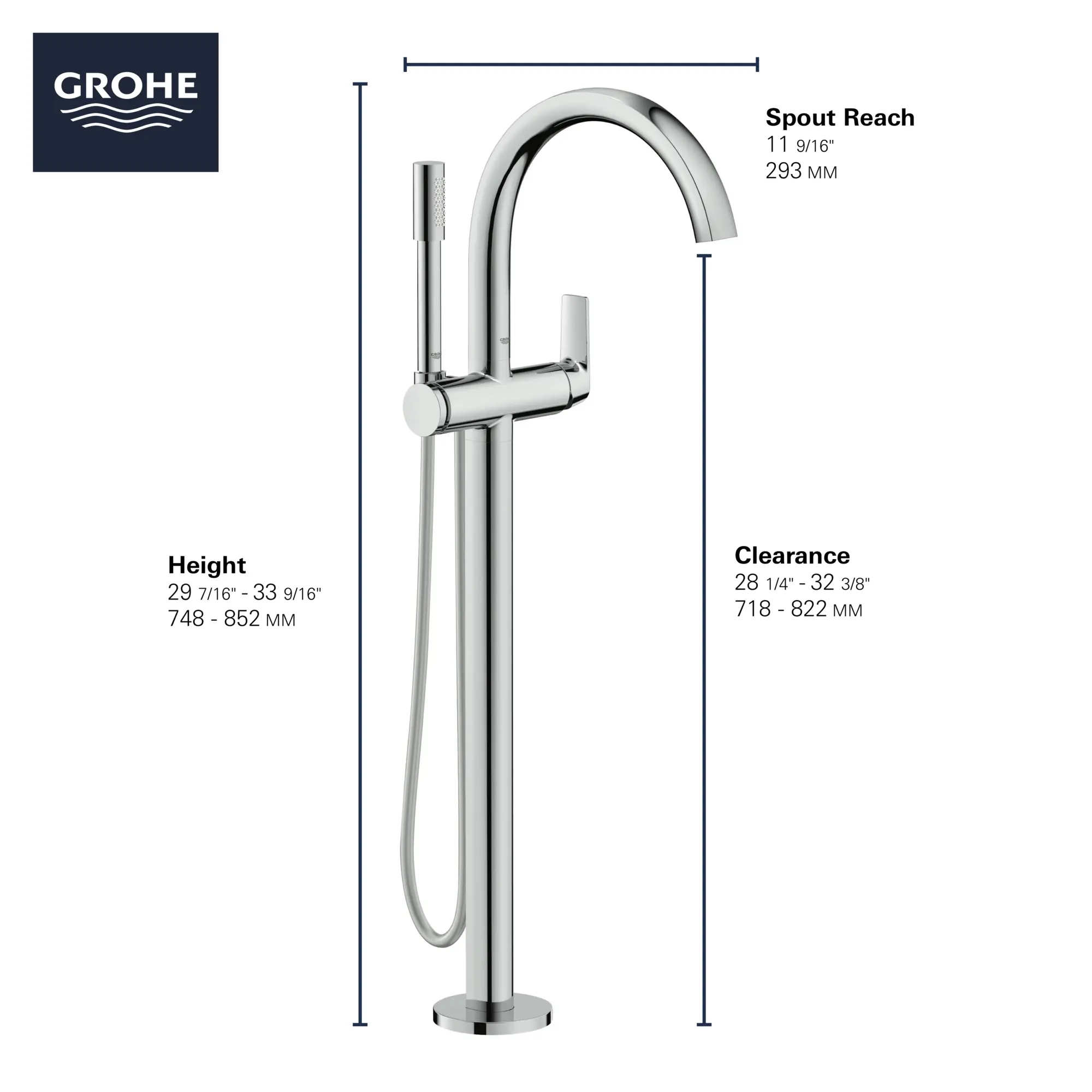 Single-Handle Freestanding Tub Faucet with 1.75 GPM (6.6 L/min) Hand Shower - Image 3