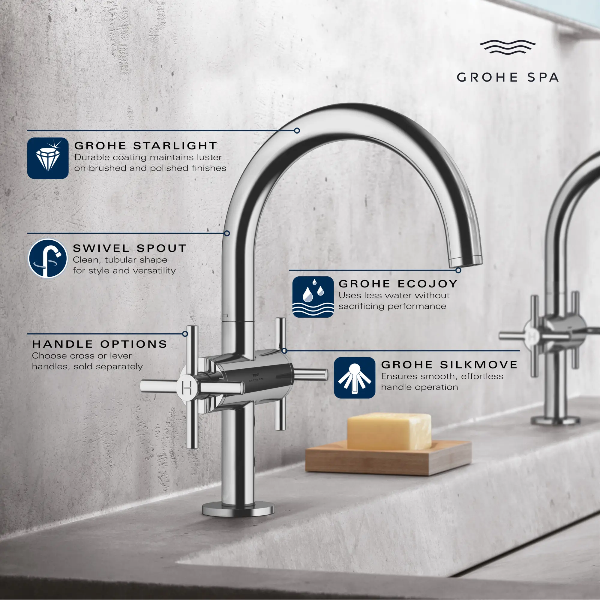 Atrio Single Hole Two-Handle M-Size Bathroom Faucet without Handles, 1.2 GPM (4.5 L/min) - Image 13