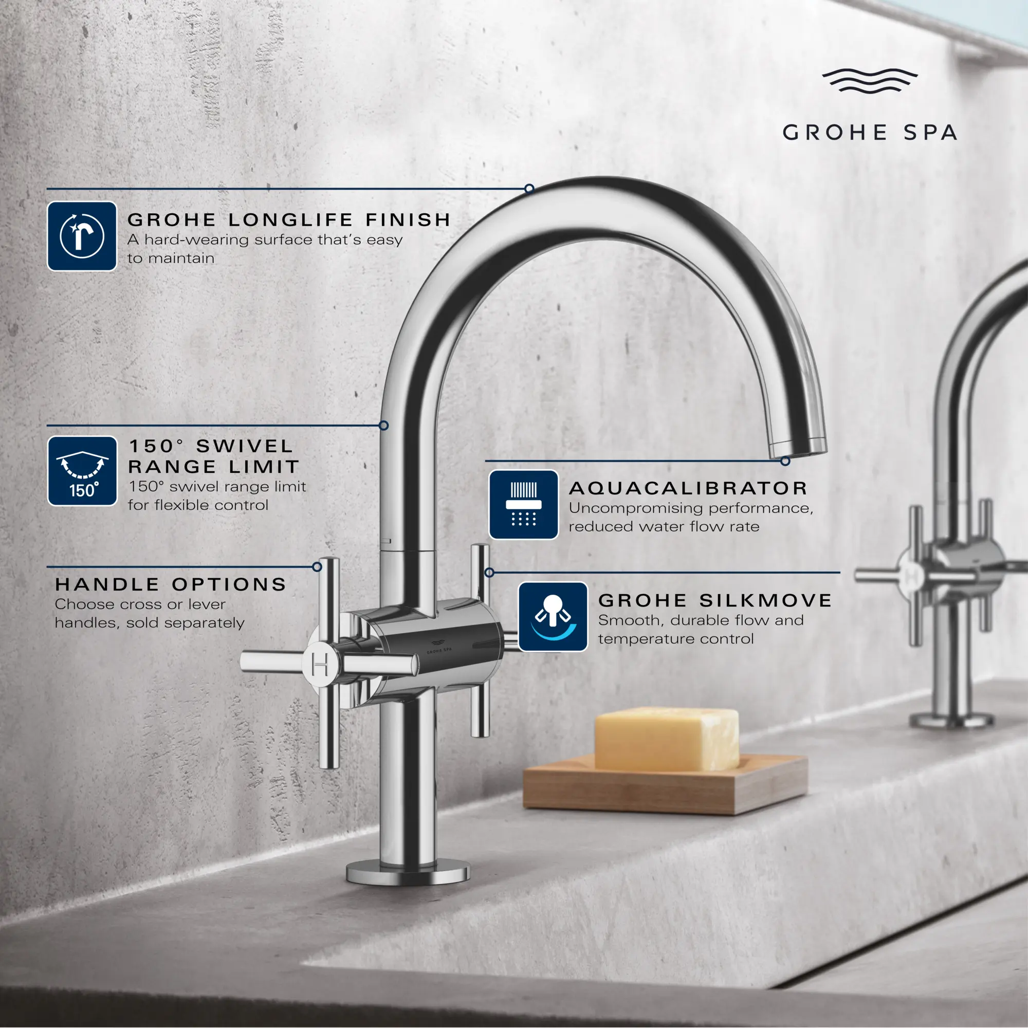 Atrio Single Hole Two-Handle M-Size Bathroom Faucet without Handles, 1.2 GPM (4.5 L/min) - Image 8