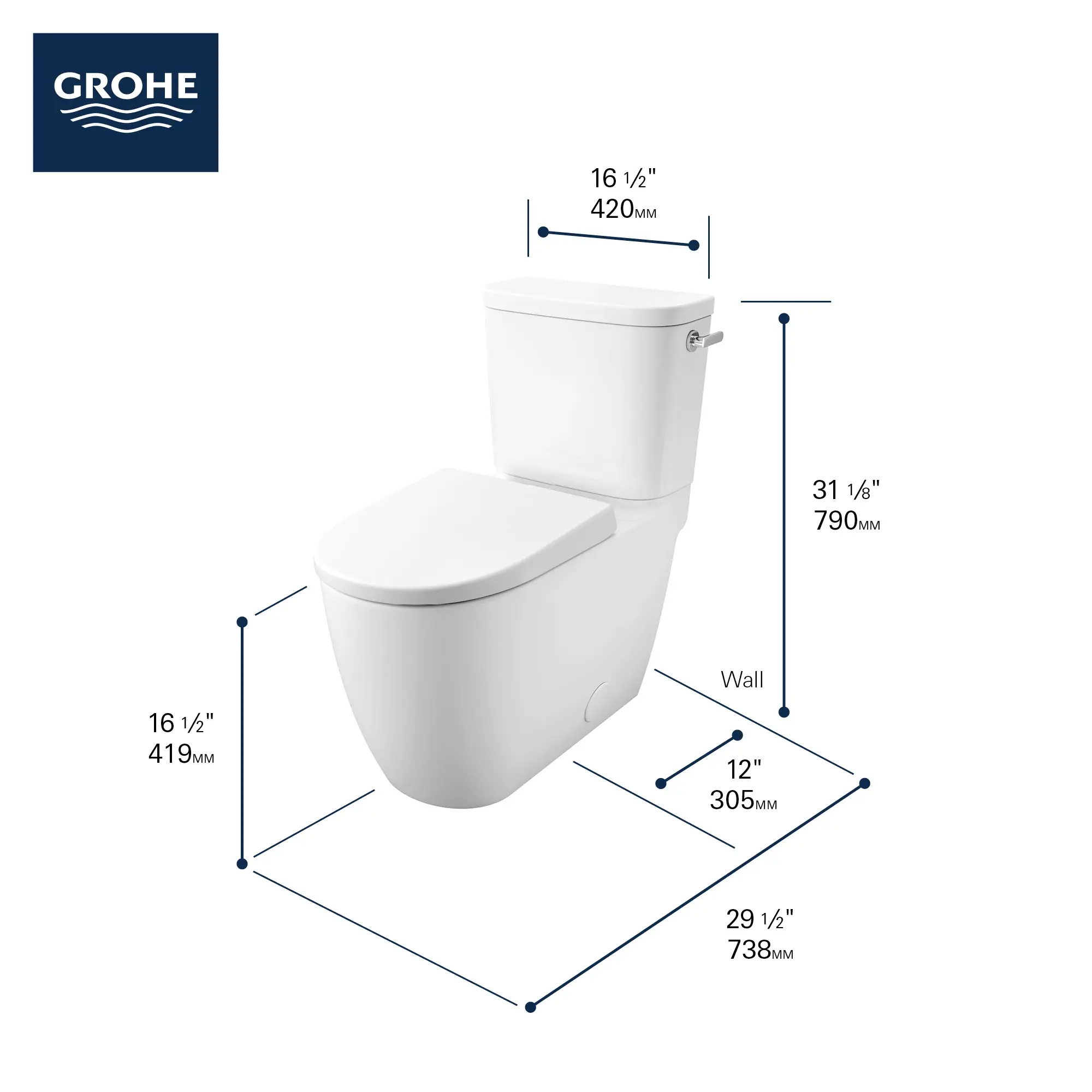 Two-piece Right height Elongated Toilet with seat, Right-Hand Trip Lever - Image 11