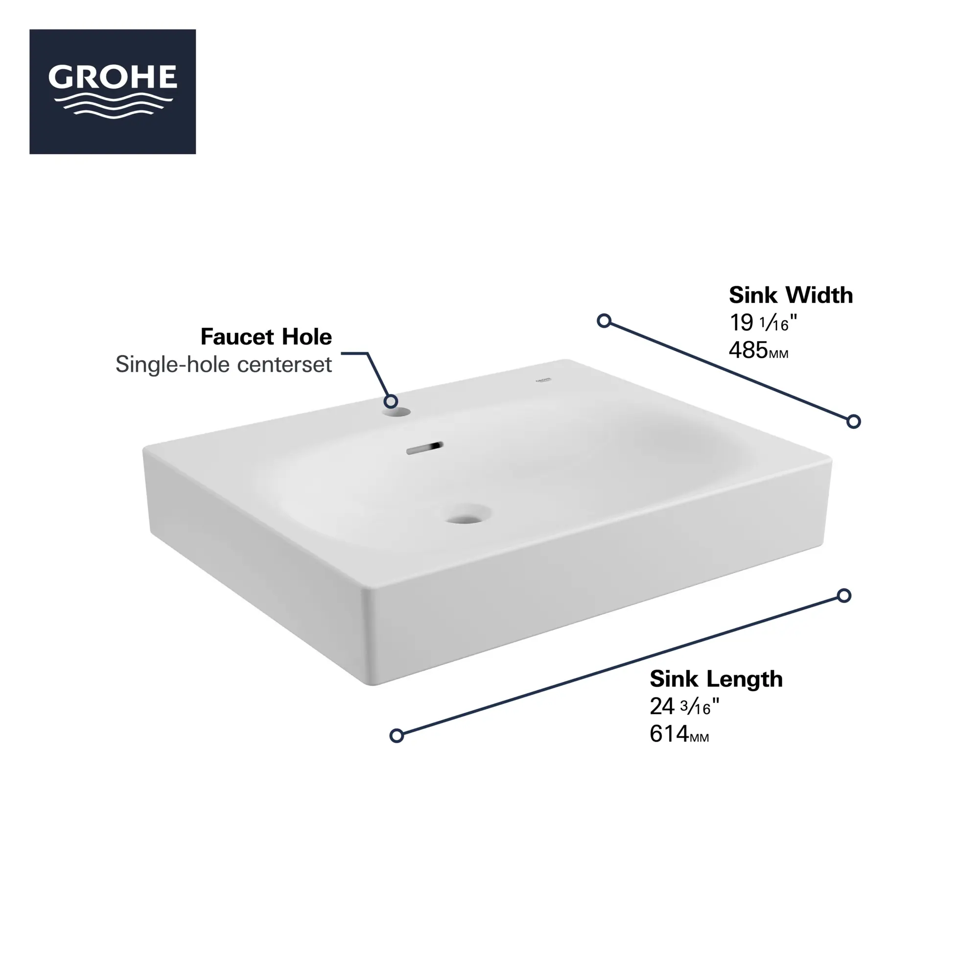Wall Mount 24" Bathroom Sink, 1-hole - Image 9